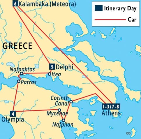 Athens, Olympia, Delphi & Meteora Tour Map