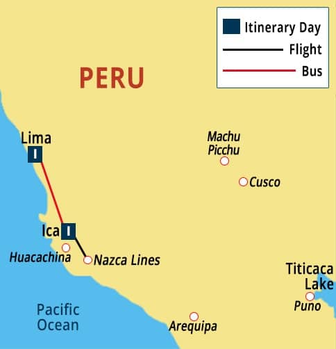 One Day Nazca Lines Excursion Map